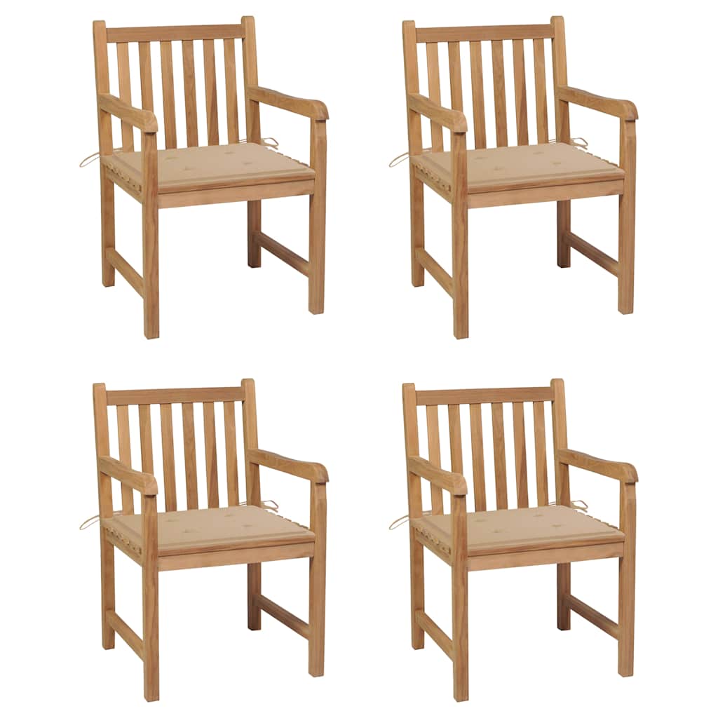 Garden Chairs 4 Pcs with Beige Cushions Solid Teak Wood