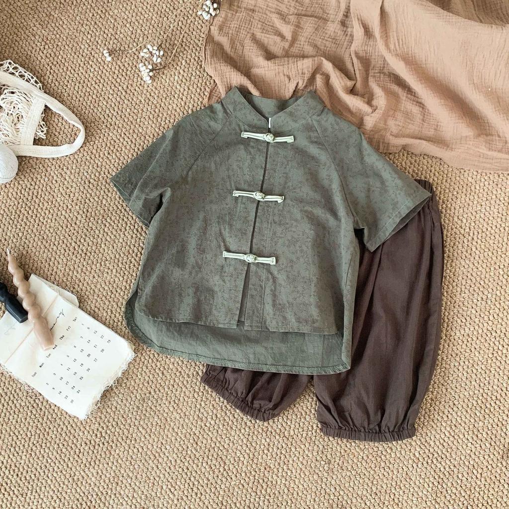 Summer Children's Short Sleeved Shorts Set Cool Tang Style Hanfu Outfit