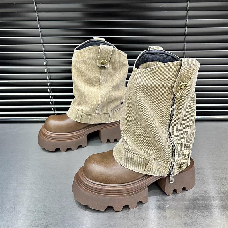 Fashion Women Chelsea Ankle Boots Platform Flats Leather Designer Shoes Autumn New 2024 Trend Brand Outdoor Hiking Cozy Motorcycle Boots