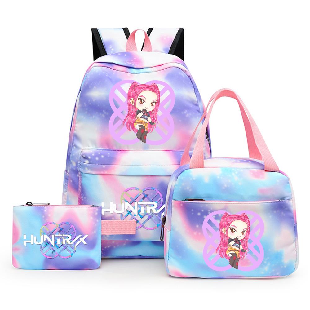3Pcs/set Cartoon Kpop Printed Backpack with Lunch Bag Pencil Case for Teenager Girl Boy Bookbag Large Capacity Waterproof Travel Bag Kid Gift
