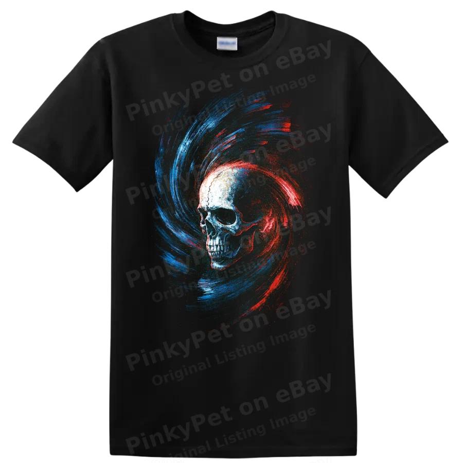 Skull T Shirt Red Blue Swirl Gothic Grunge Horror Graphic Art Tee Unisex Gift