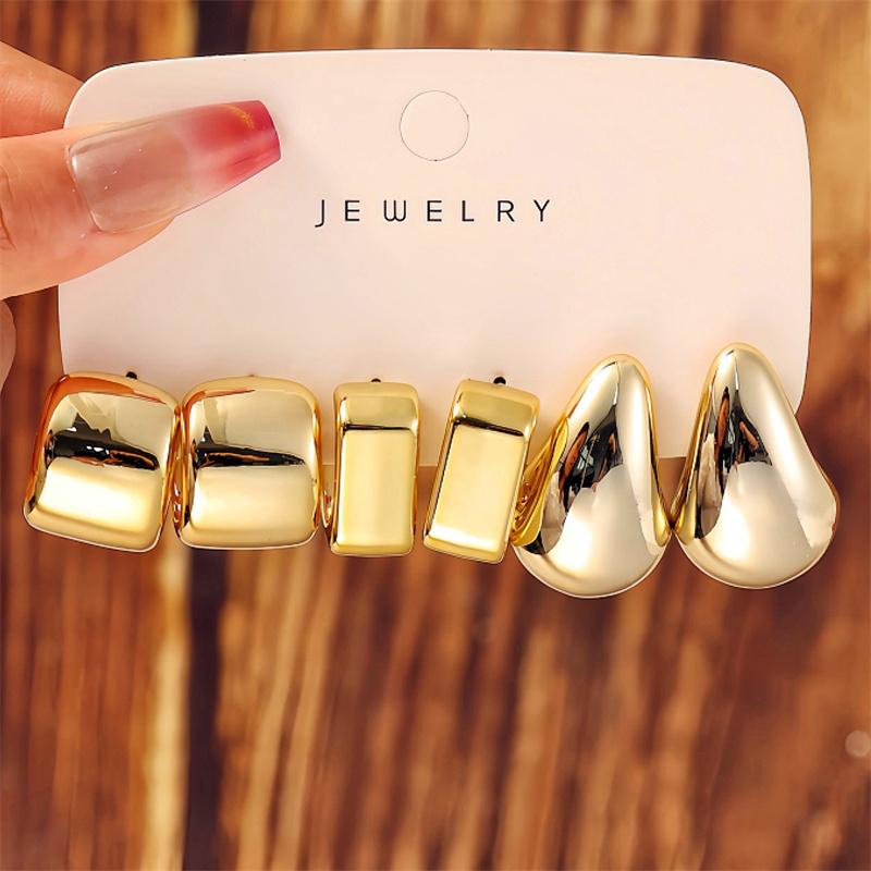 New Trendy Gold Color Twisted C Shape Tear Drop Earrings Set For Women Fashion Metal Geometric Circle Earrings Jewelry Gifts