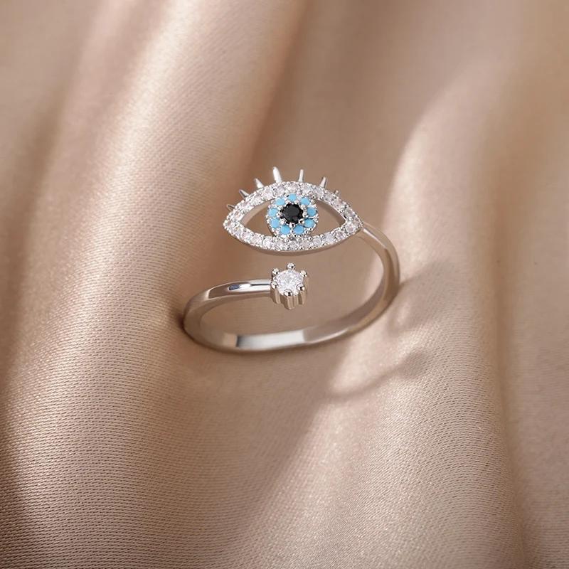 Copper Plated Evil Eye Rings For Women Stainless Steel Turkish Lucky Demon Eye Couple Ring Vintage Emo Jewelry Anillos Mujer