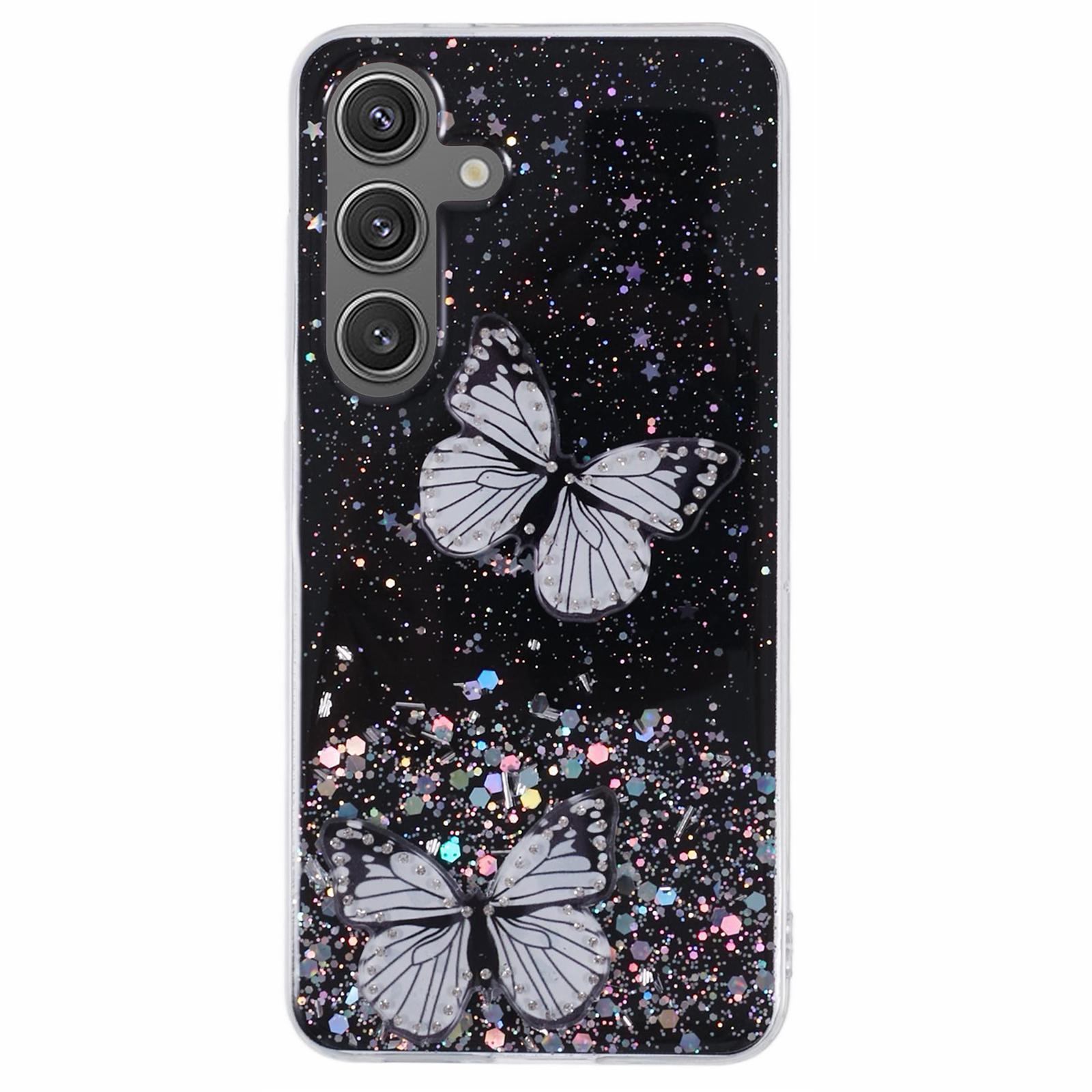 

For Samsung Galaxy S25+ Case Epoxy PVC Butterfly TPU Aesthetics Phone Cover Black
