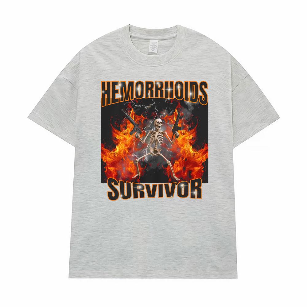 Hemoroidy Survivor Gen Z Humor Prokleté Grafické Tričko pro Muže Ženy Retro Gotické Tričko Oversized Volné Vysoce Kvalitní Trička