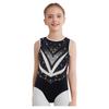 Girls Gymnastics Leotard Sleeveless Crisscross Cutout Back with Mesh Patchwork Shiny Rhinestones Bodysuit