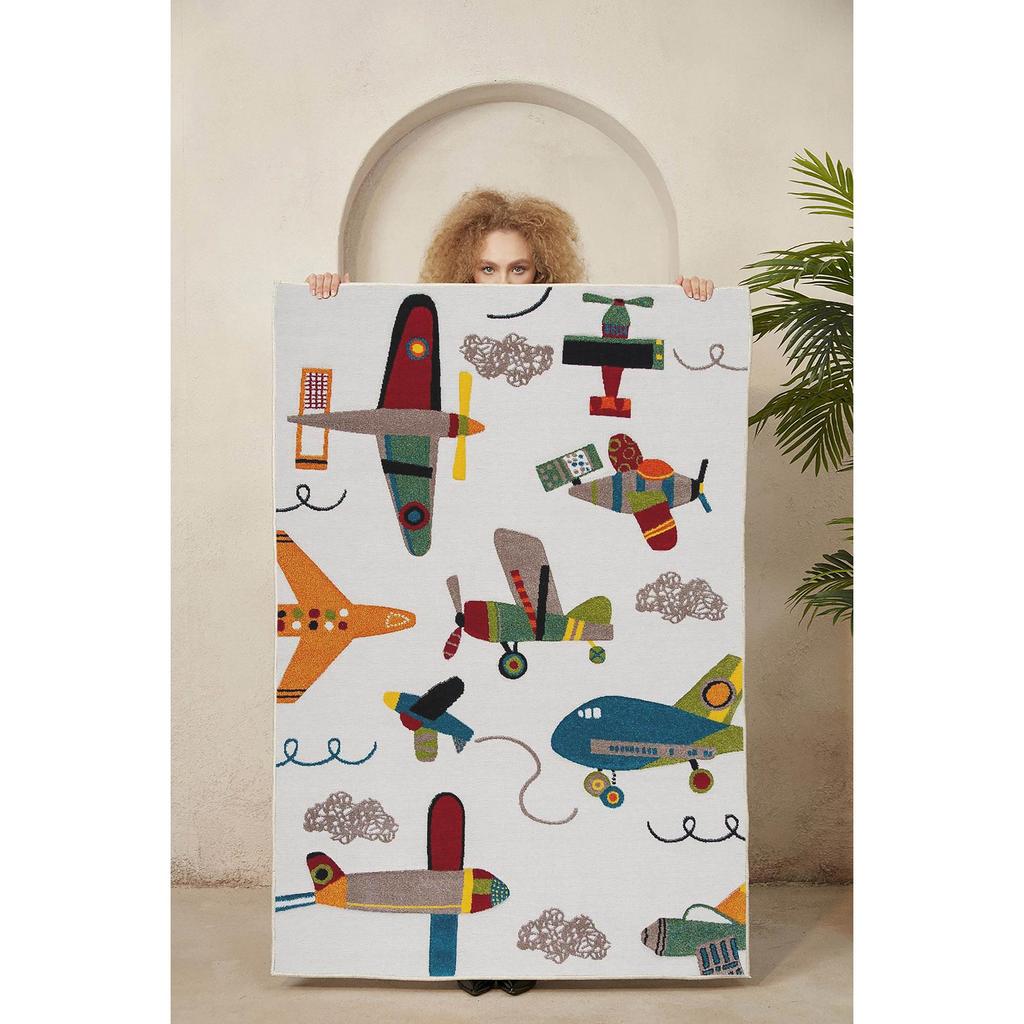 Decorative Modern Thin Stain Resistant Washable Cotton Machine Woven Base Kids Carpet