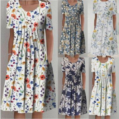 Vestido Elegante Talla Grande con Falda Acampanada - Cuello Redondo, Manga Corta, Primavera/Verano 2024