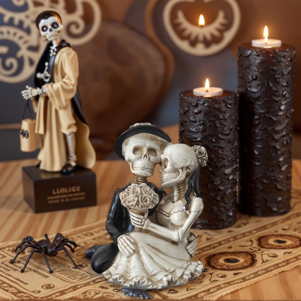 1 Sztuka Dekoracja Para Czaszek - Gotycka Romantyczna Dekoracja Artystyczna z Żywicy, Dekoracja Halloweenowa, Unikalna Dekoracja Domu i Pokoju Zagadek.
