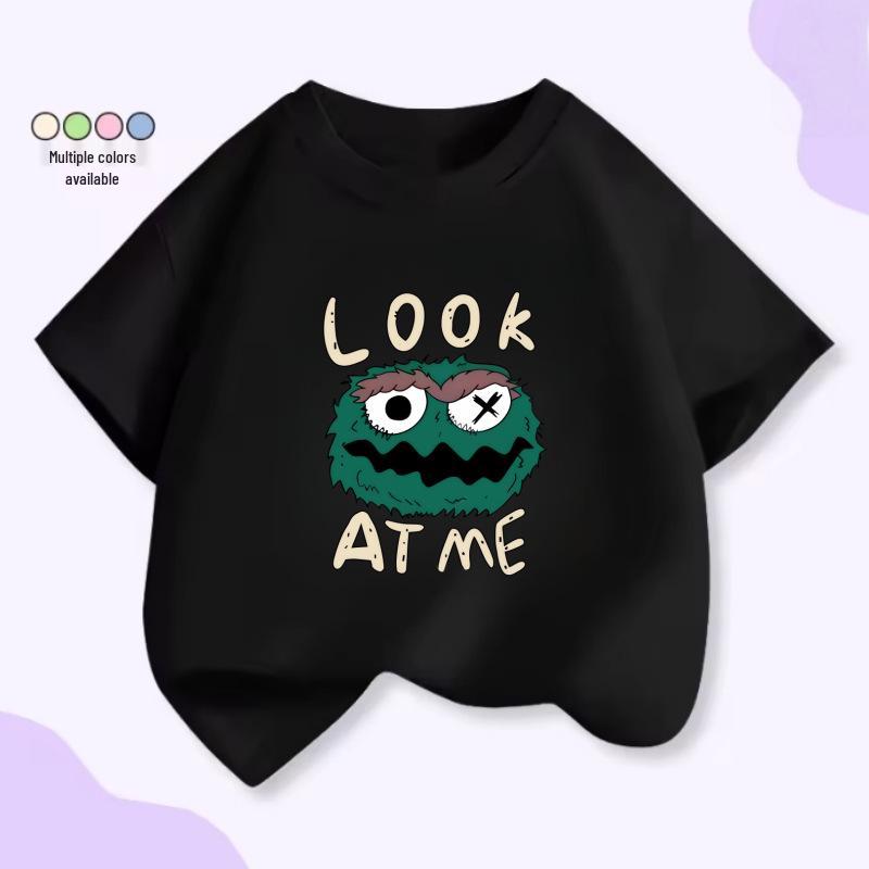 Cartoon One-Eyed Monster T-Shirt - Summer Casual Cotton Top, Round Neck, Short Sleeve for Kids