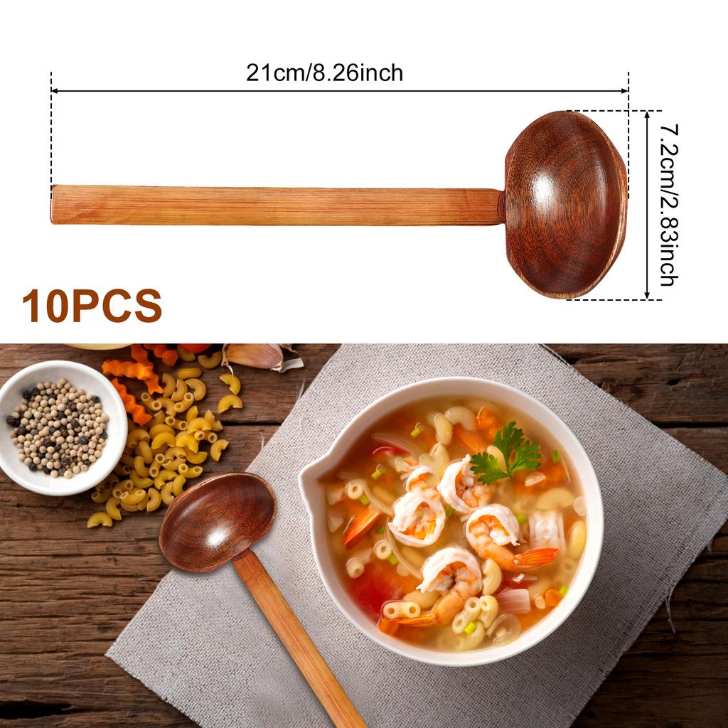 10 Stück Holz-Suppenlöffel Langer Griff Japanischer Stil Ramen-Löffel Großer Heißer Topf Schildkrötenpanzer Servierlöffel Küchenutensilien Besteck