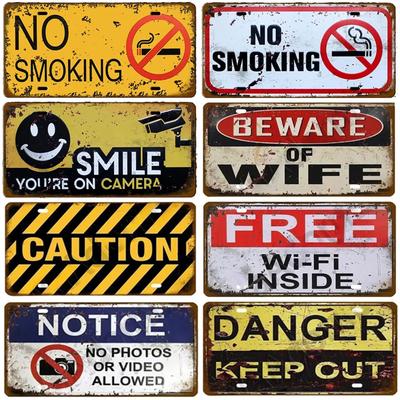 Caution License Plates Metal Tin Signs for Wall Art Decoration Vintage Tags Metal Automotive Signs For Cafe Bar Club Garage Pub