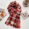 Retro red plaid scarf women's winter atmosphere versatile high school style new shawl