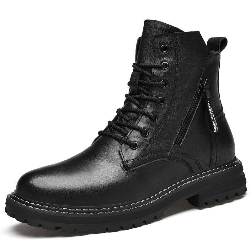 Men s Genuine Leather High-Top Snow Boots - Velvet-Lined Winter Martin Boots 41