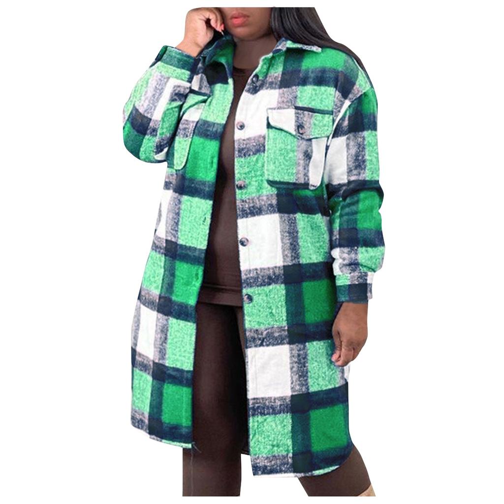 Modna damska koszula w kratę z klapami w kratkę Tweedowy płaszcz z długim rękawem