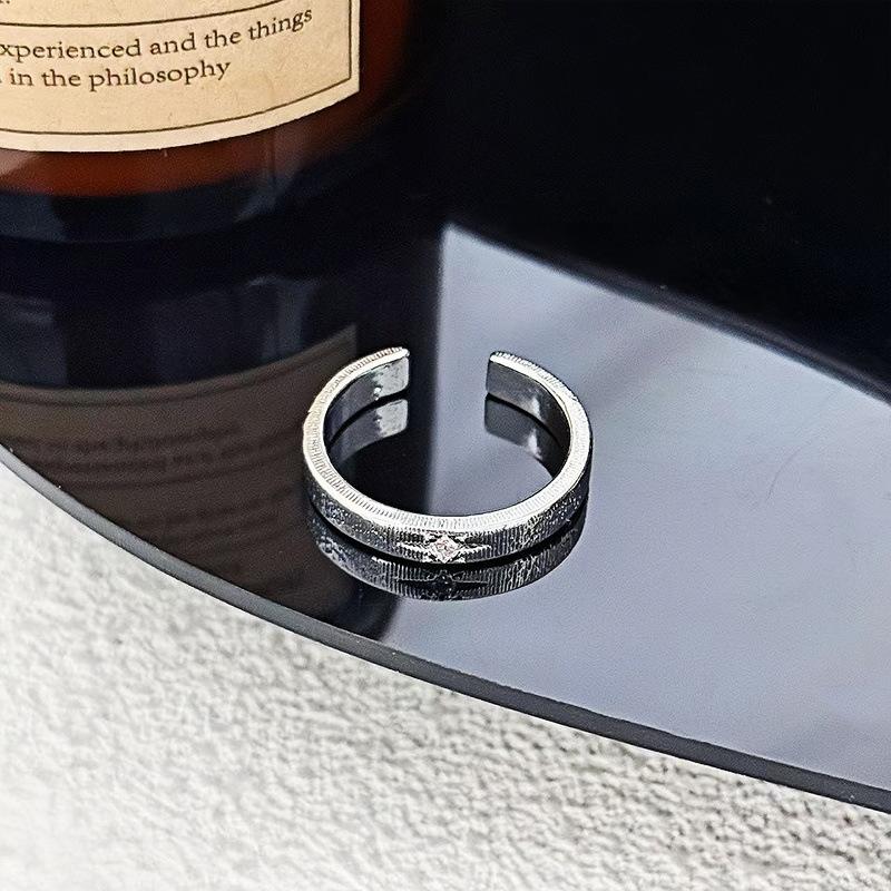 Fine Sweet And Cool Stacked Wearing Retro Brushed Personalized Opening Ring Neutral Style Niche High-End Zircon Fashion Ring Adjustable opening
