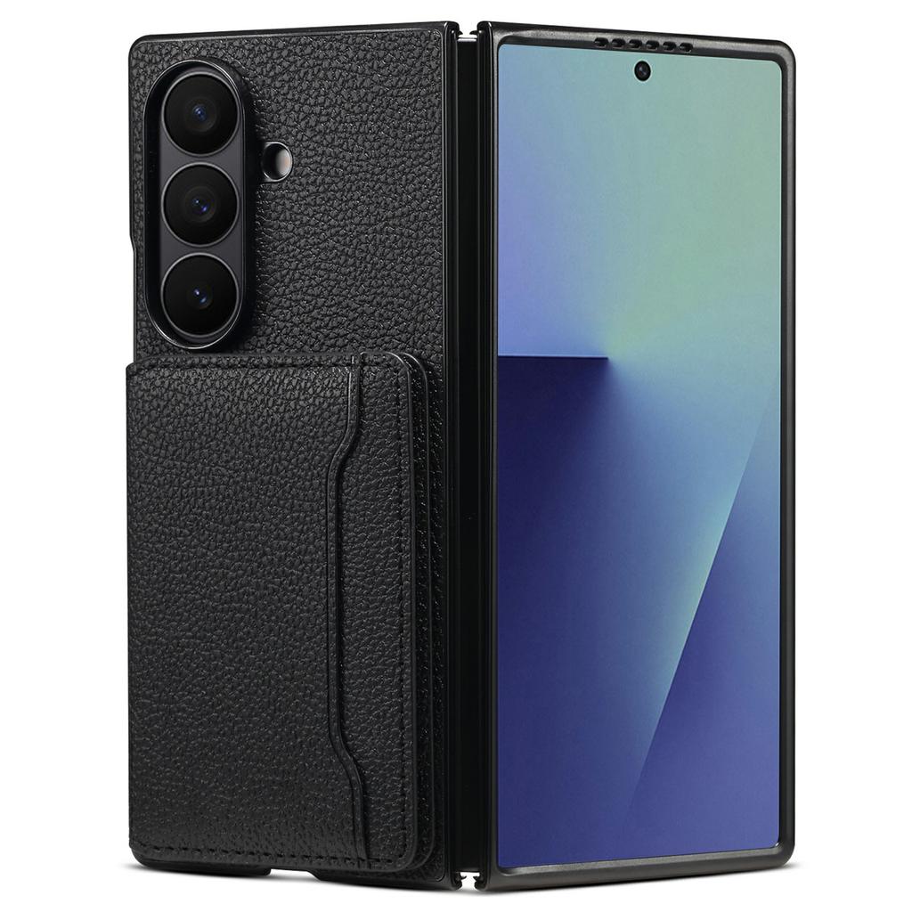 For Samsung Galaxy Z Fold7 5G Case with Card Slots Kickstand Calf Texture Leather Phone Back Cover