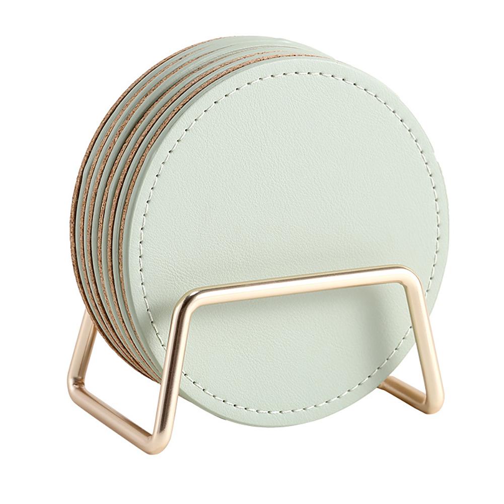 

Round Leather Insulation Coaster Home Office Table Mat Placemats With Storage Stand Kitchen Supplies green