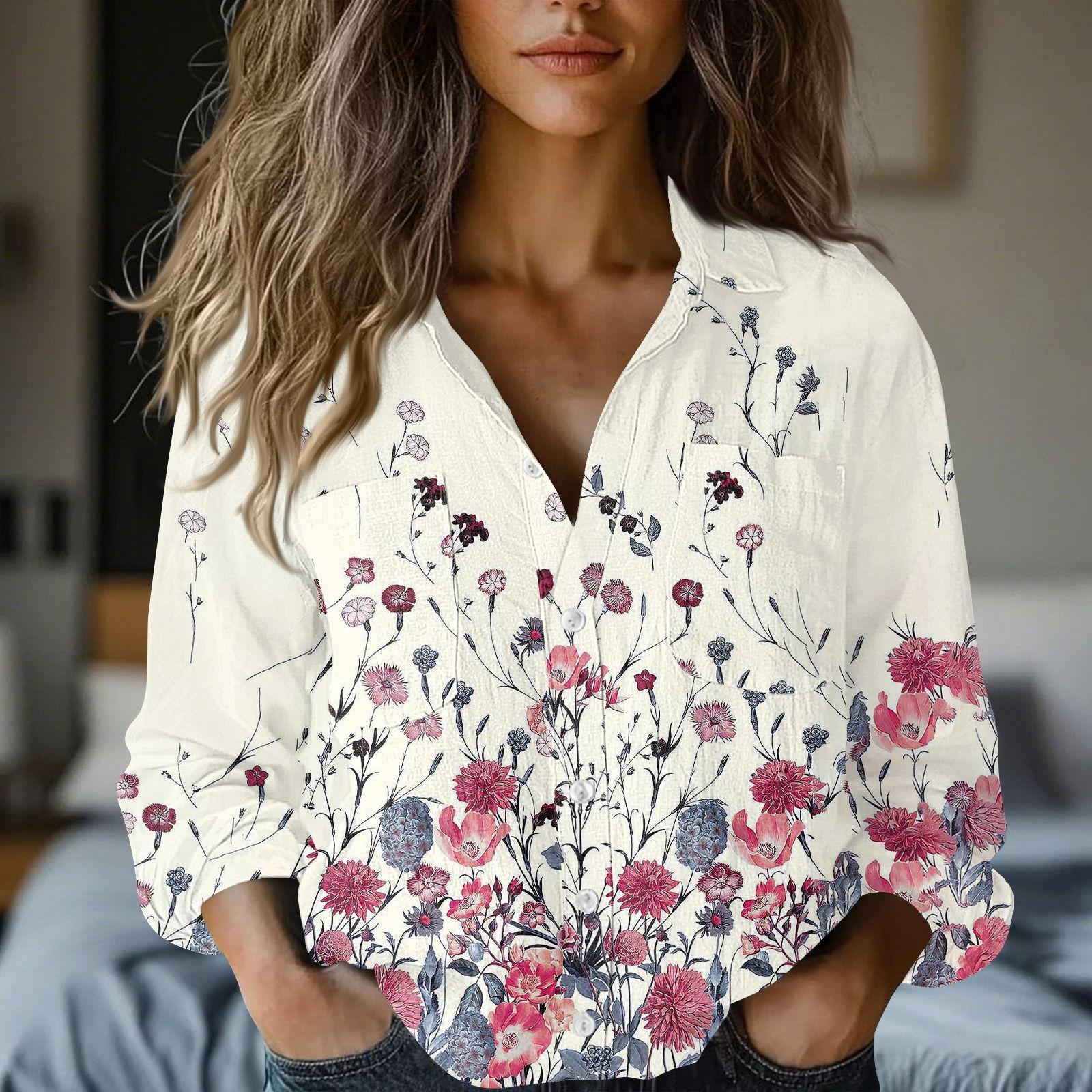 

Жіночі бавовняно-лляні топи, сорочки з довгим рукавом, вільні футболки, вінтажні блузки XL рожевий