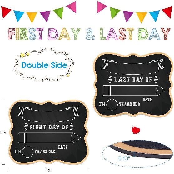 PETCEE First & Last Day of School Chalkboard - 9.5" X 12" Back To School Board Sign Reble 1st Day of Preschool Kindergarten Photo Props Gifts for