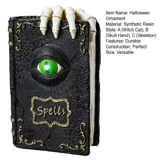 Halloween Resin Book Sculpture Ghost Hunter Hand Statue Decorative Figurine Spooky Devil Eye Collectible Tabletop Ornament