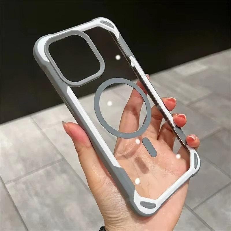 Rüstung Transparent Magnetische Drahtlose Aufladung Für Magsafe Fall für iPhone 14 11 12 13 15 Pro Max Stoßfest Hybrid Stoßstange Abdeckung