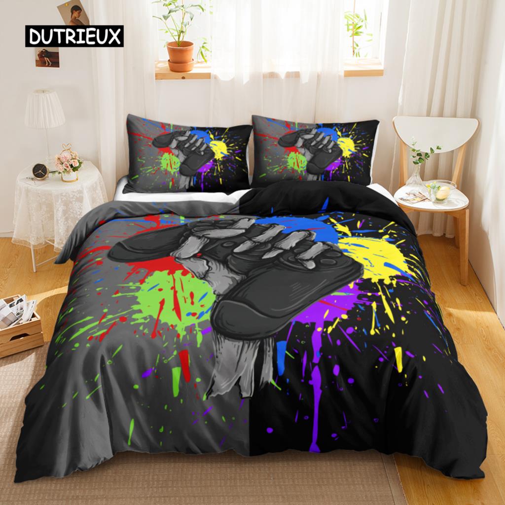 Games Duvet Cover Set Boys Kids Gamepad Bedding Set Video Game Controller Comforter Cover for Teen Girls Polyester Qulit Cover