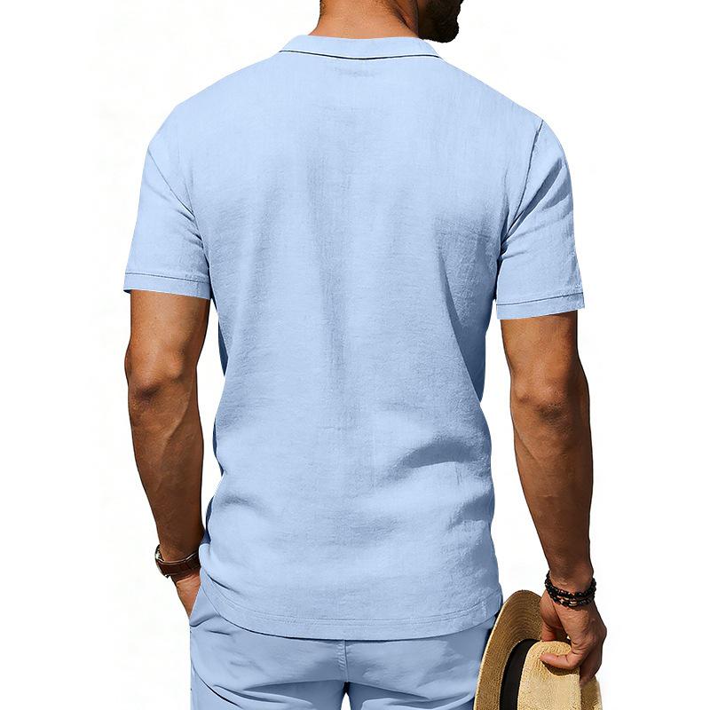 Europäisches & Amerikanisches Herren Leinen Revers Kurzarm Poloshirt - Klassischer Business Casual Stil, Mehrere Farben Verfügbar