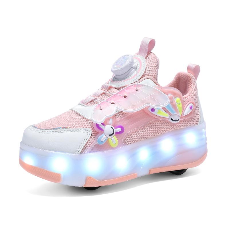 Children's Pulley Shoes 2025 Summer New Cute Fun Cartoon Girls Skates Four-wheel Mesh Sports Roller Skating Shoes