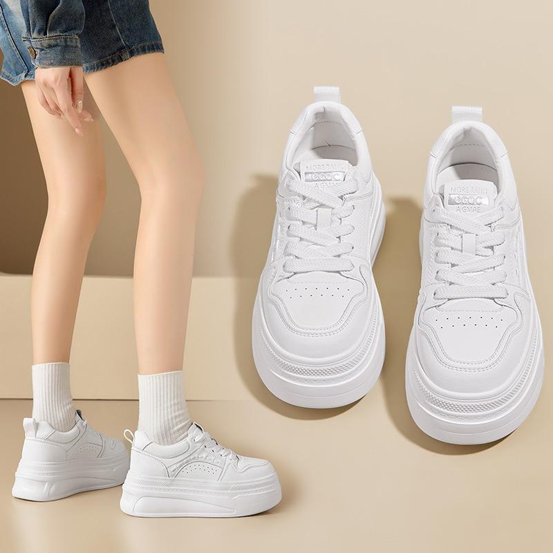 Spring new thick-soled shoes sports and leisure versatile women's shoes single shoes leather white shoes