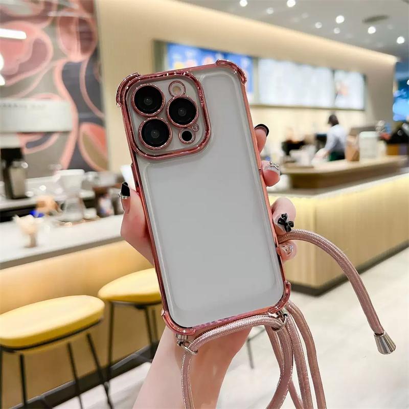 Luxury Shockproof Phone Case For iPhone 16 15 11 12 13 14 Pro Max Xs XR 7 8 Plus SE 16e Crossbody Lanyard Strap Rope Pop Bumper