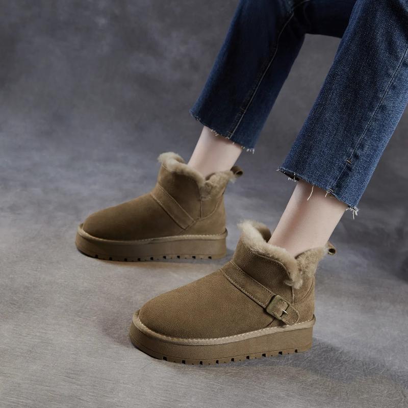 Johnature Cow Suede Snow Boots Women's Short Boots With Thickened Plush And Warm Cotton Shoes