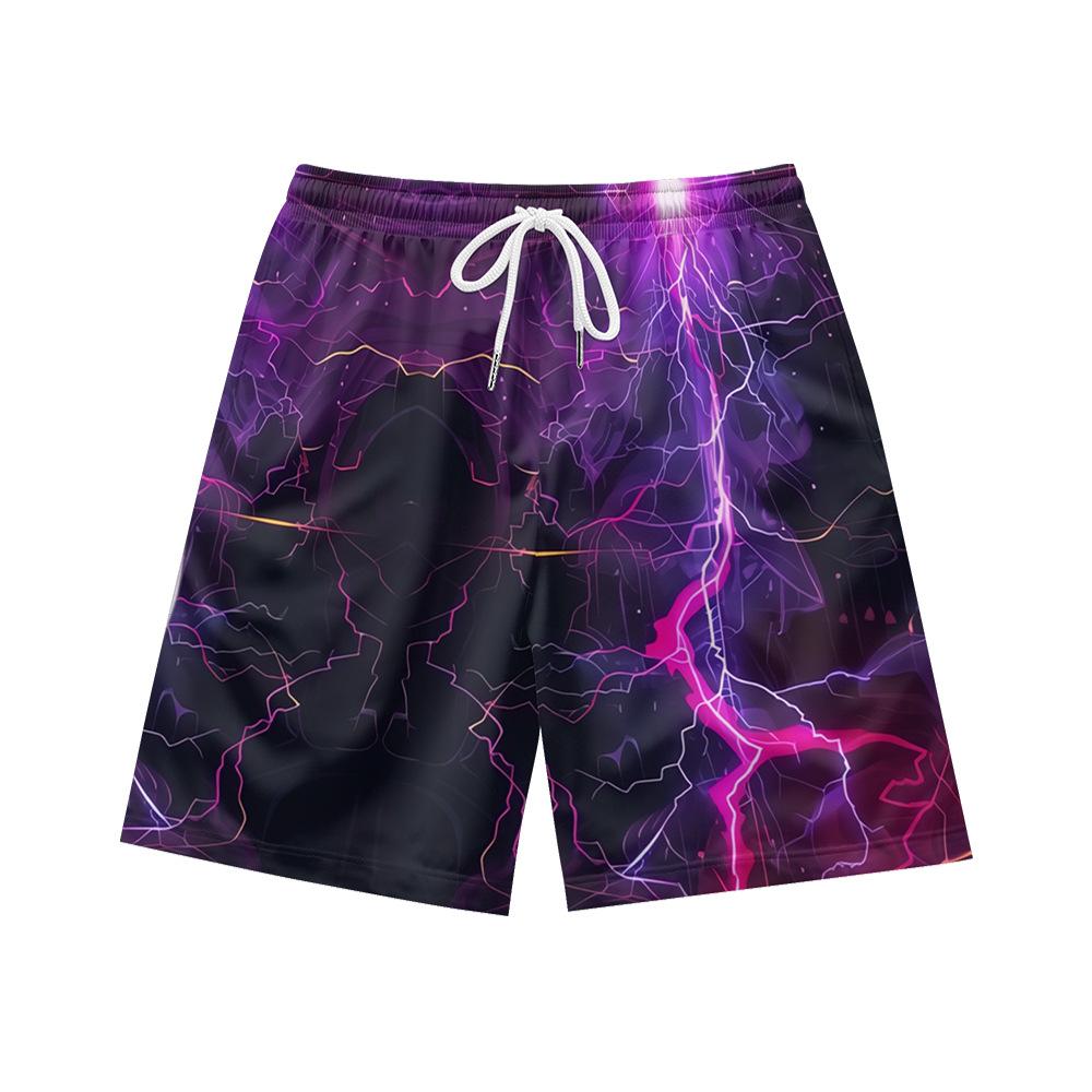 Pantaloncini Casual da Uomo con Elemento Fulmine Oscuro Naturale Europeo e Americano Pantaloni da Spiaggia