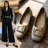 Square Buckle Temperament Single Shoes Women's Autumn New Shallow Mouth Square Head Soft Sole Women's Shoes Gentle French Low Heels