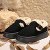 Neue Damen Schuhe Slipper Damen Stiefel Winter Runde Zehenpartie Einfarbig Wildleder Plüsch Warm Mittelhoch Absatz Schneestiefel Schwarz Botas Mujer