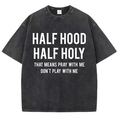 Oversized Woman Washed T-Shirts Pray With Me Don'T Play With Me Print Short Sleeve Distressed Crewneck Cotton Clothes
