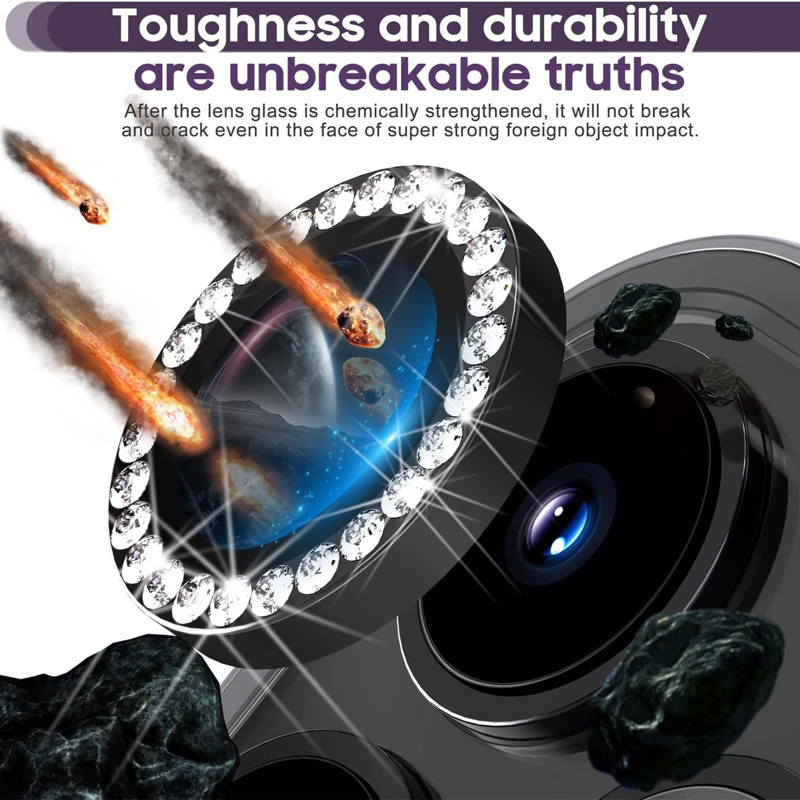 

1Set For iPhone 16 Pro/16 Pro Max Camera Lens Protector Tempered Glass+Metal Ring Rhinestone Lens Film Purple