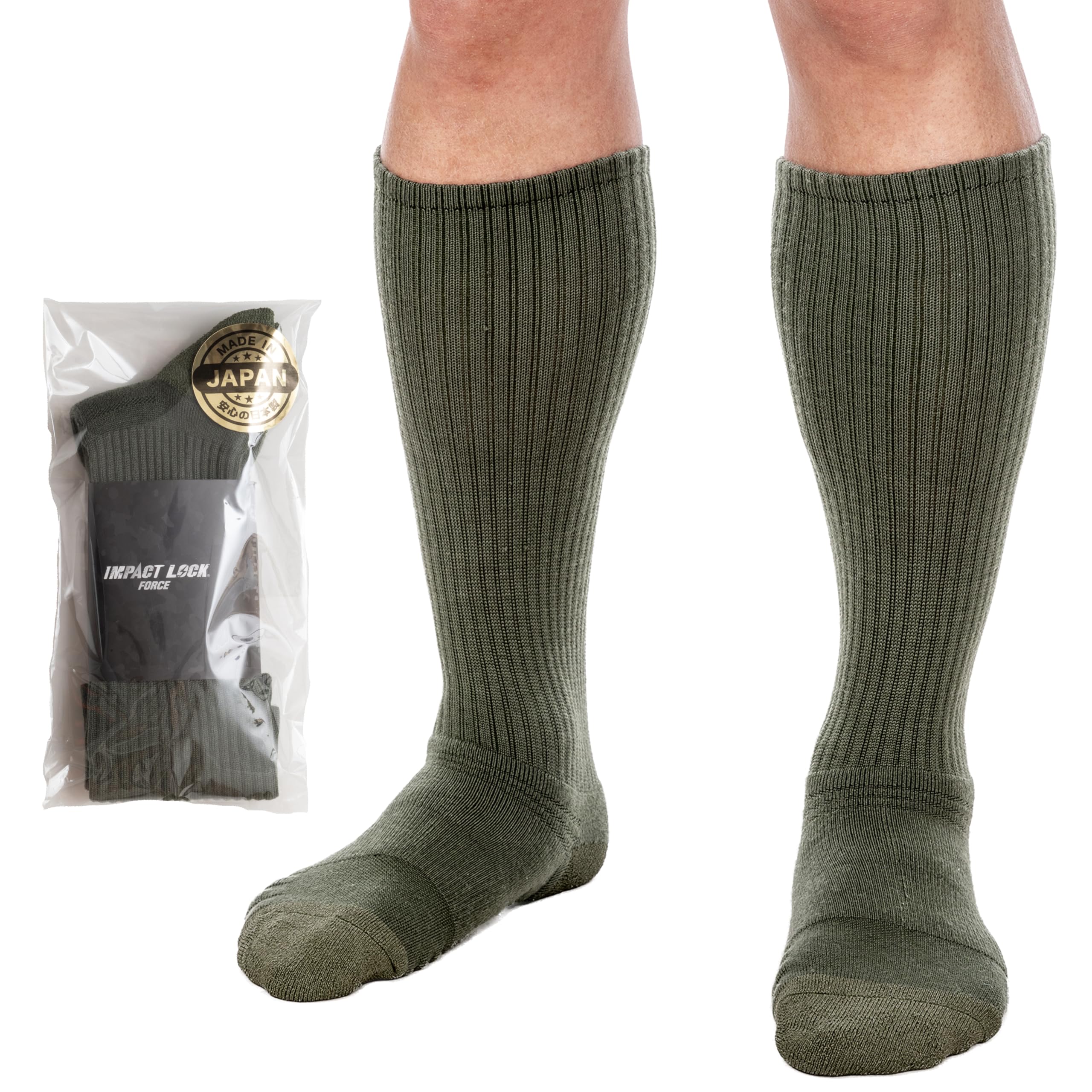 

IMPACT LOCK FORCE Tactical Pile Merino Washi and Pile Hybrid Round OD Green Socks, Anti-Mold, Wool, Paper, Construction, Men s Toe, зелений