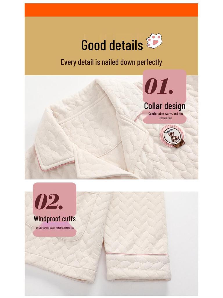 Couple's Warm Cartoon Pajamas Set: Thick Cotton, Korean Style, for Women & Men, Autumn/Winter