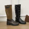 Belt buckle retro pleated new stacking boots women's autumn boots 2025 tall knight versatile large size boots