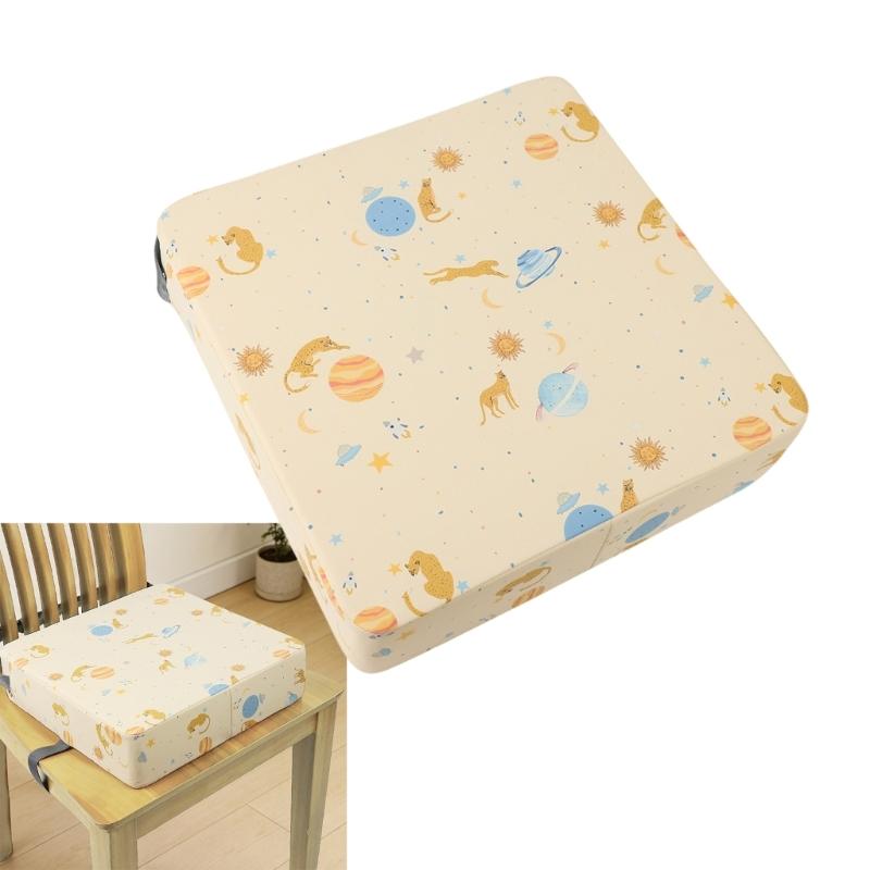 Booster Seat for Dining Table Printed Pattern Kids Booster Seat with Safety Buckles Anti-Slip Bottom Heightening Cushion