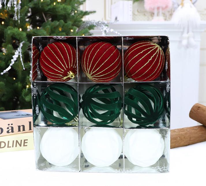 Roter Beflockter Bordeauxroter Samt Weihnachtsbaumkugel-Schmuck, 12er-Pack (6cm)