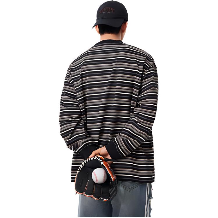 Li Ning Sports Lifestyle Series Striped Long Sleeve T-Shirt Unisex Tops Black AHSU819-2