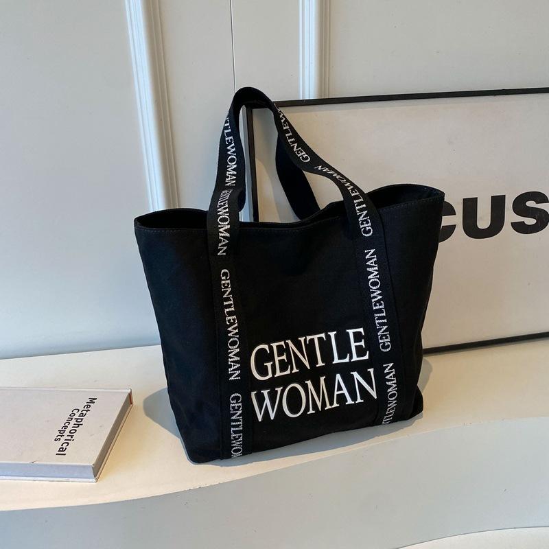 New Style Canvas Bag with Large Letter Print, Casual and Fashionable Shoulder Bag