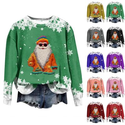 Sweat-shirt ample à manches longues et col rond pour femme, imprimé de Noël