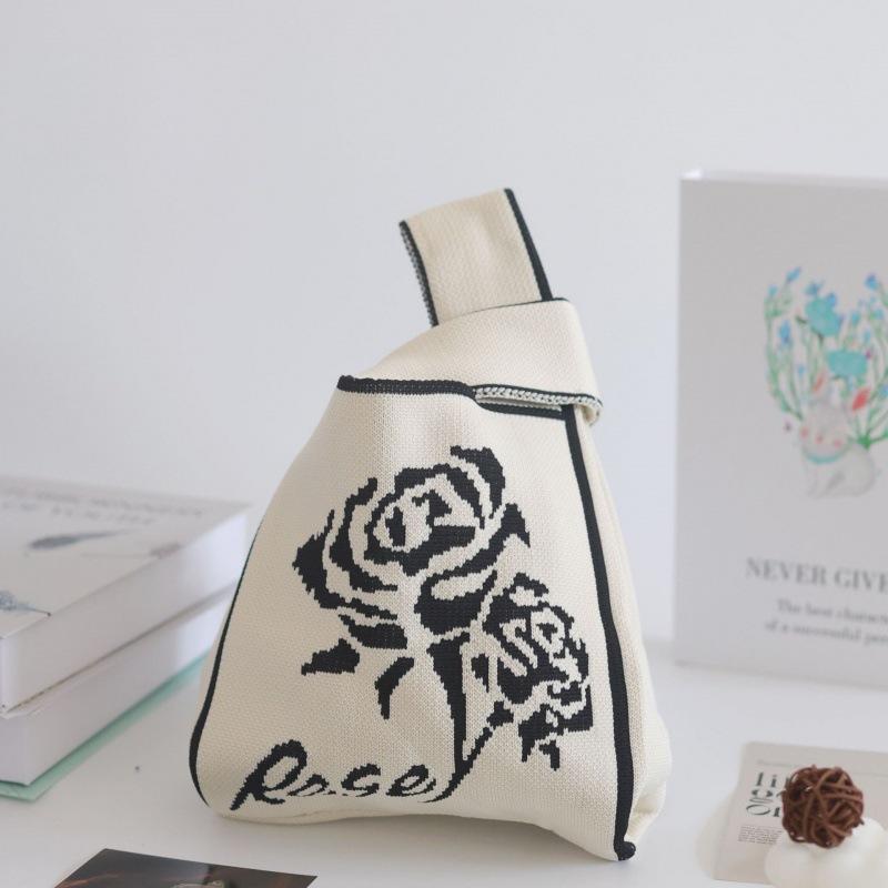 Ins Internet celebrity handbag women's knitted wool bucket bag Japanese and Korean version versatile hand carry casual tote bag box lunch bag