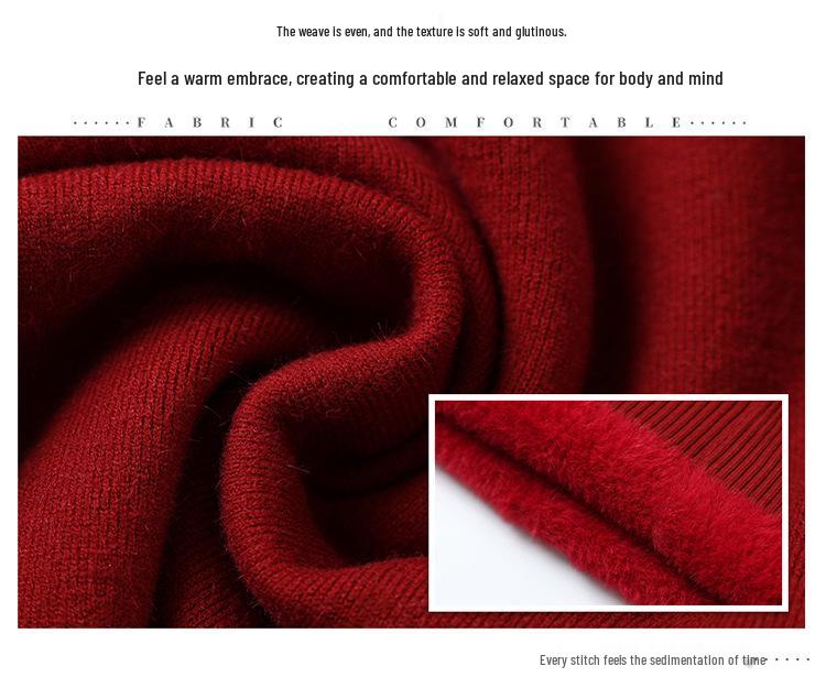 New Women's Faux Two-Piece Knit Lapel Top: Autumn/Winter Loose Plus Velvet Layer for Middle-Aged and Elderly.
