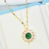 Emerald Sunflower Necklace Women'S Premium Light Luxury Temperament Zircon Pendant Clavicle Chain