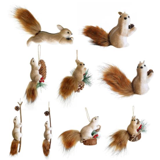 Foam Squirrel Ornament 3D Artificial Squirrel Figurine with Pine Cones Berries Cute
