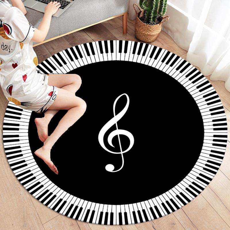 Black and white music keys Round Area Rug,Carpet Rug for Living Room Bedroom Sofa Playroom Decor,Non-slip Floor Mat